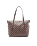 Damier Ebene Canvas Tote with Leather Trim and Multiple Pockets
