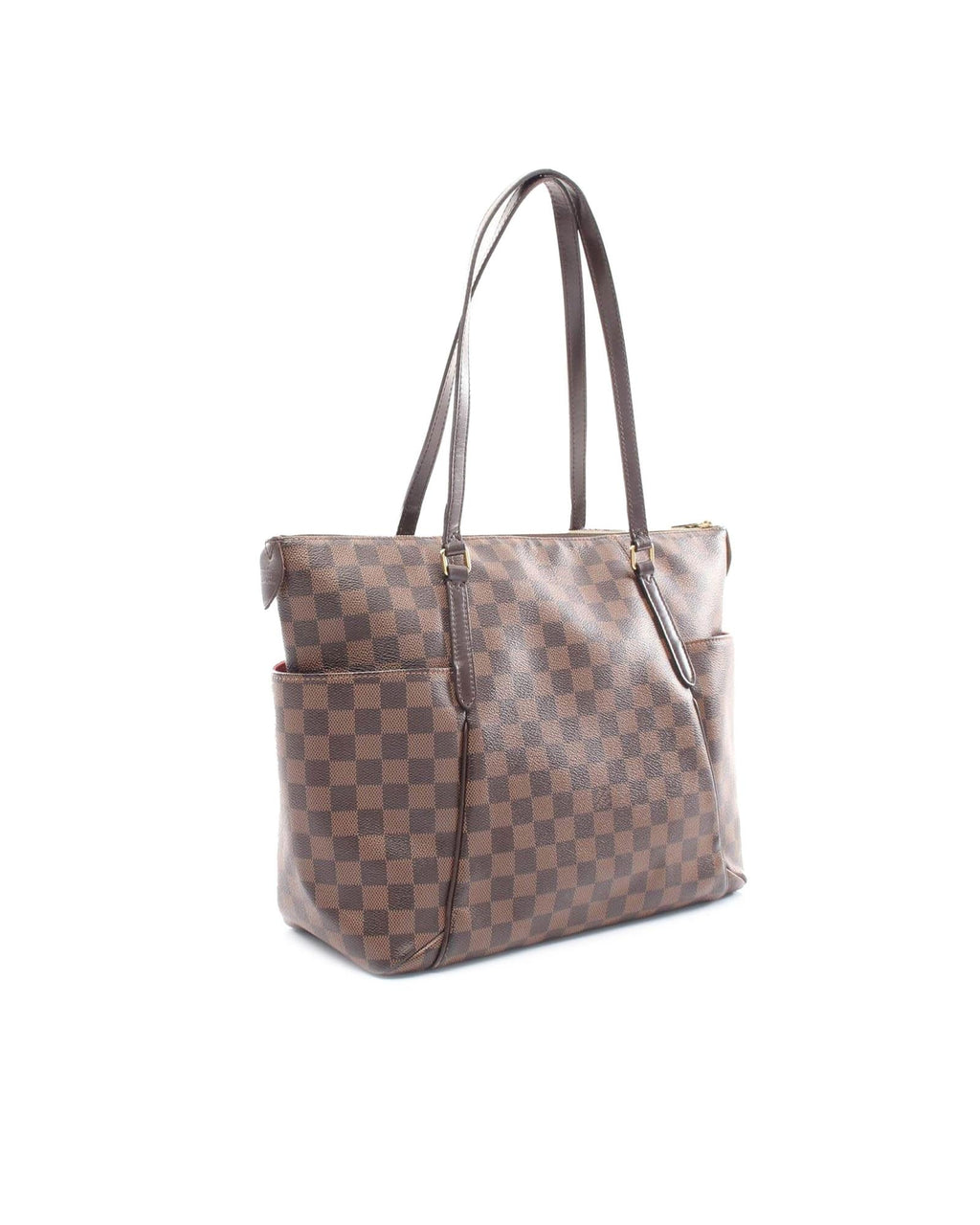Damier Ebene Canvas Tote with Leather Trim and Multiple Pockets