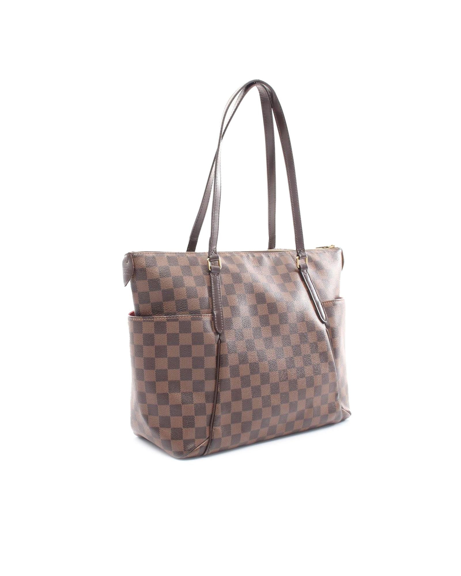 Damier Ebene Canvas Tote with Leather Trim and Multiple Pockets
