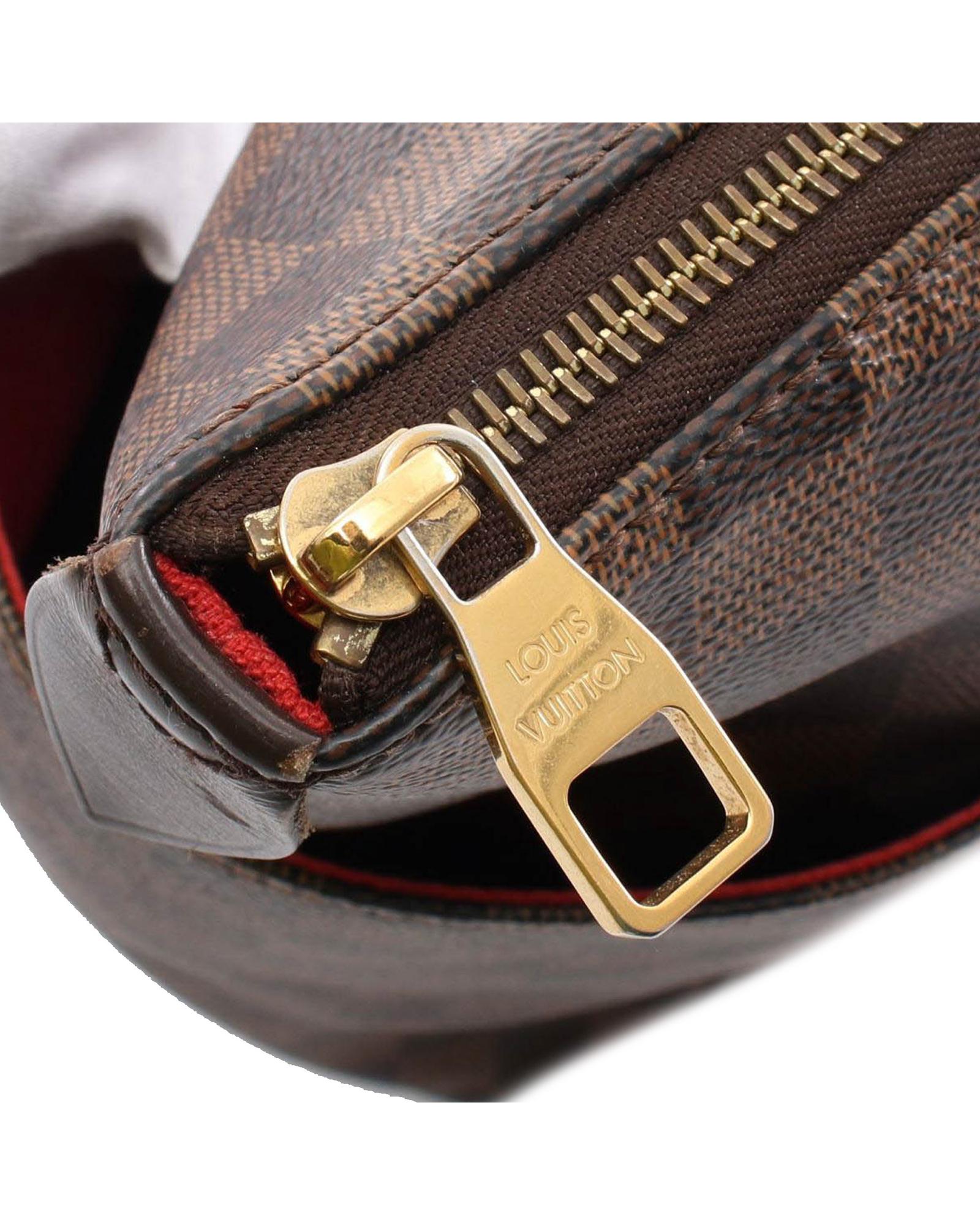 Damier Ebene Canvas Tote with Leather Trim and Multiple Pockets