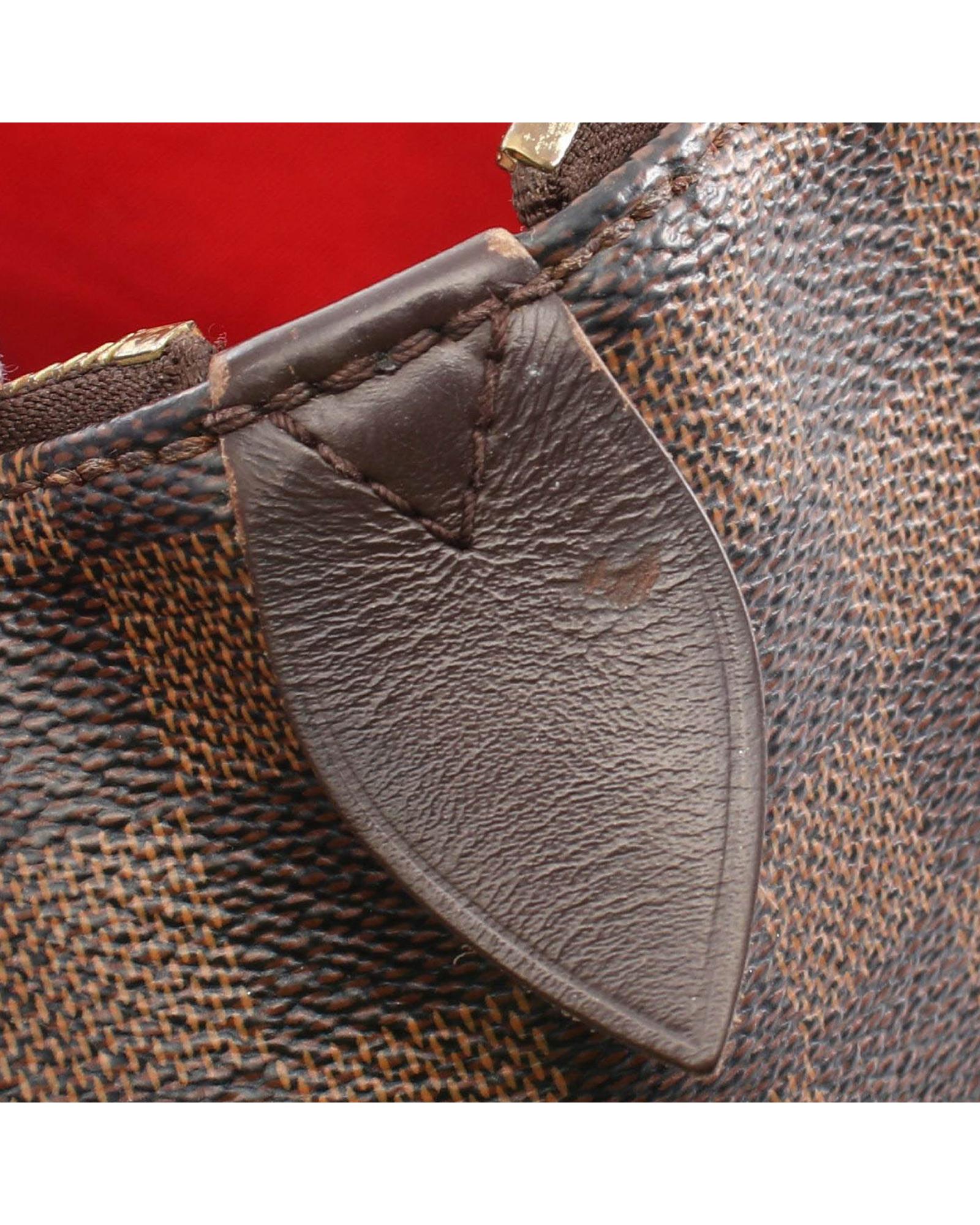Damier Ebene Canvas Tote with Leather Trim and Multiple Pockets