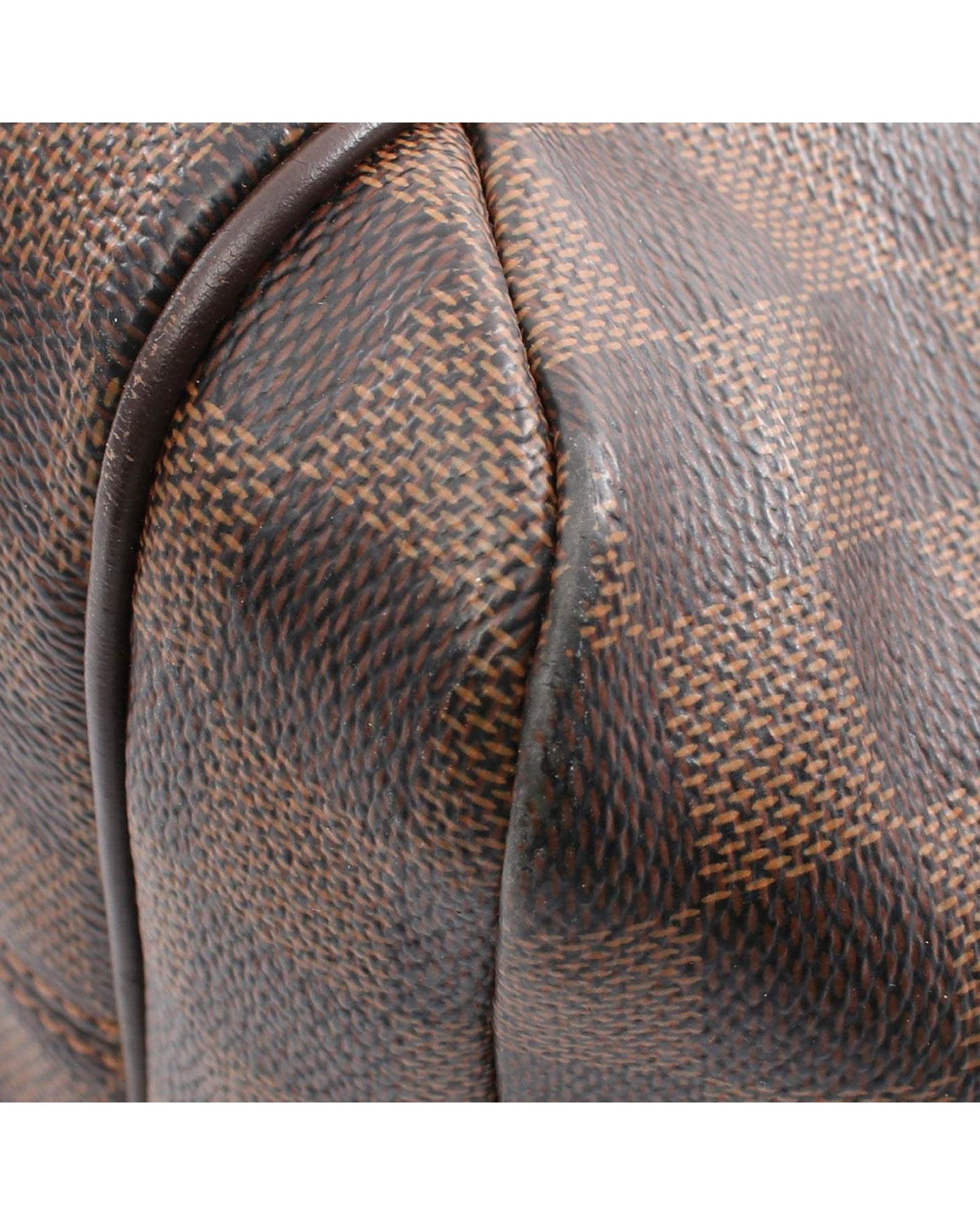 Damier Ebene Canvas Tote with Leather Trim and Multiple Pockets