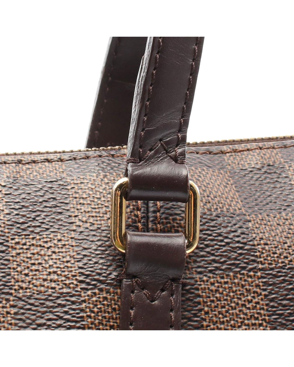 Damier Ebene Canvas Tote with Leather Trim and Multiple Pockets