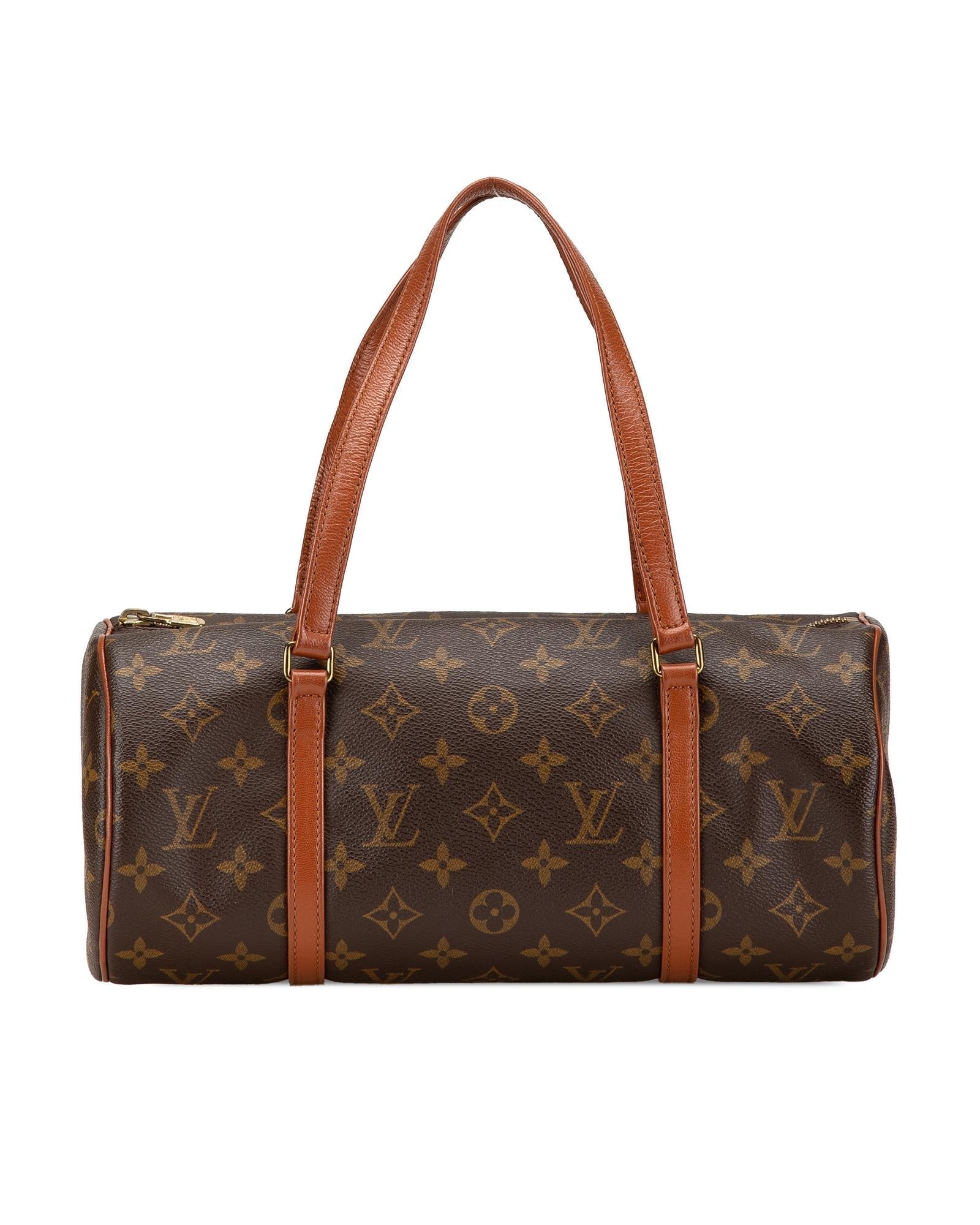 Monogram Papillon 30 Canvas Bag with Leather Handles and Top Zip Closure