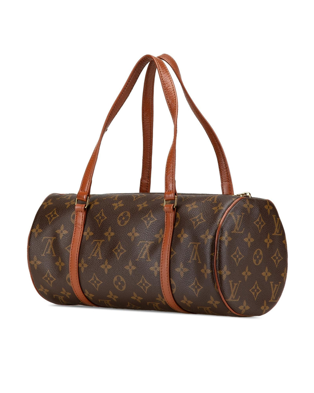 Monogram Papillon 30 Canvas Bag with Leather Handles and Top Zip Closure