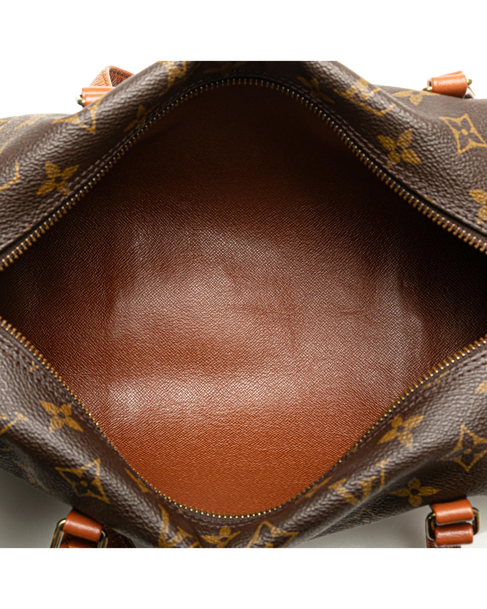 Monogram Papillon 30 Canvas Bag with Leather Handles and Top Zip Closure