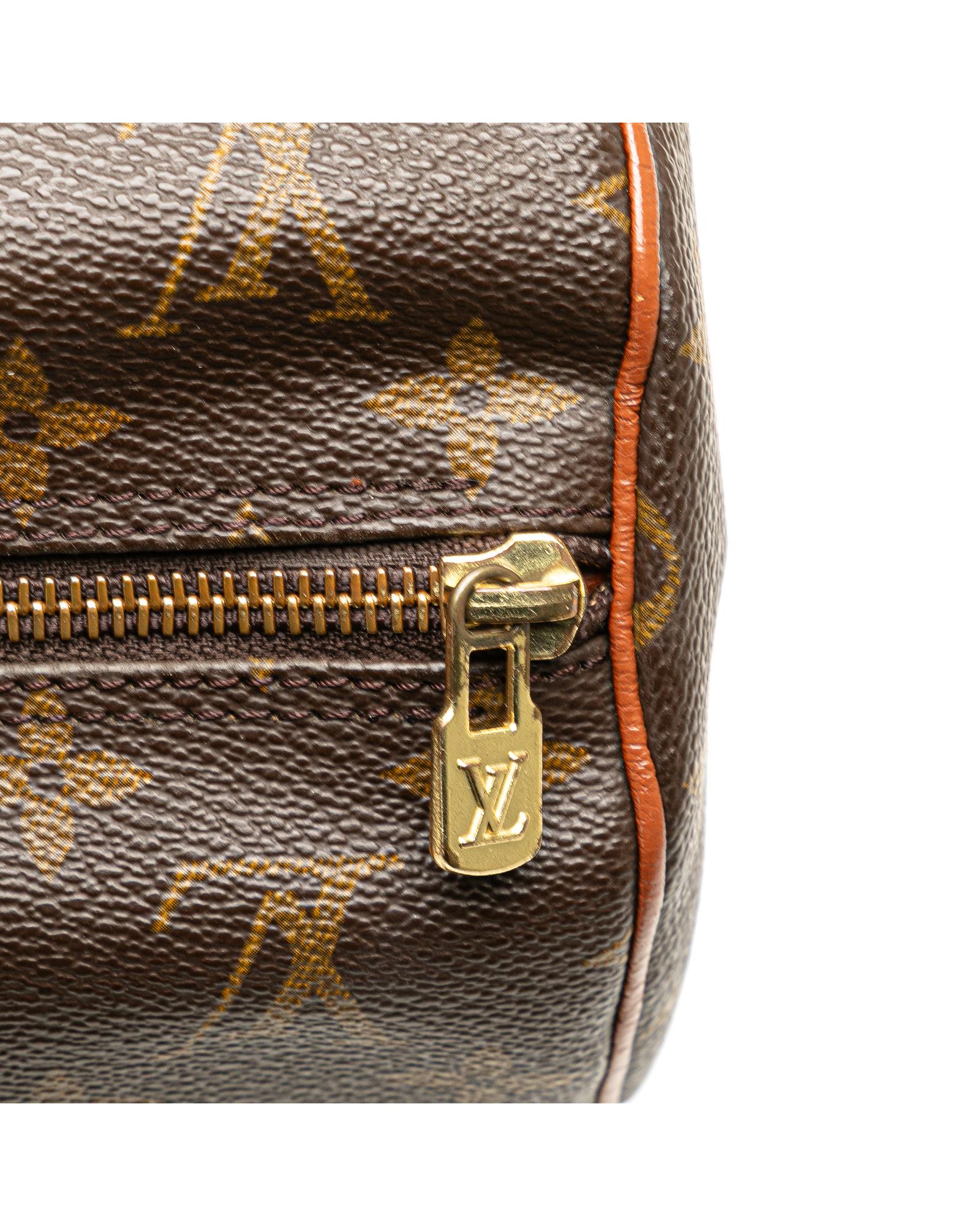Monogram Papillon 30 Canvas Bag with Leather Handles and Top Zip Closure