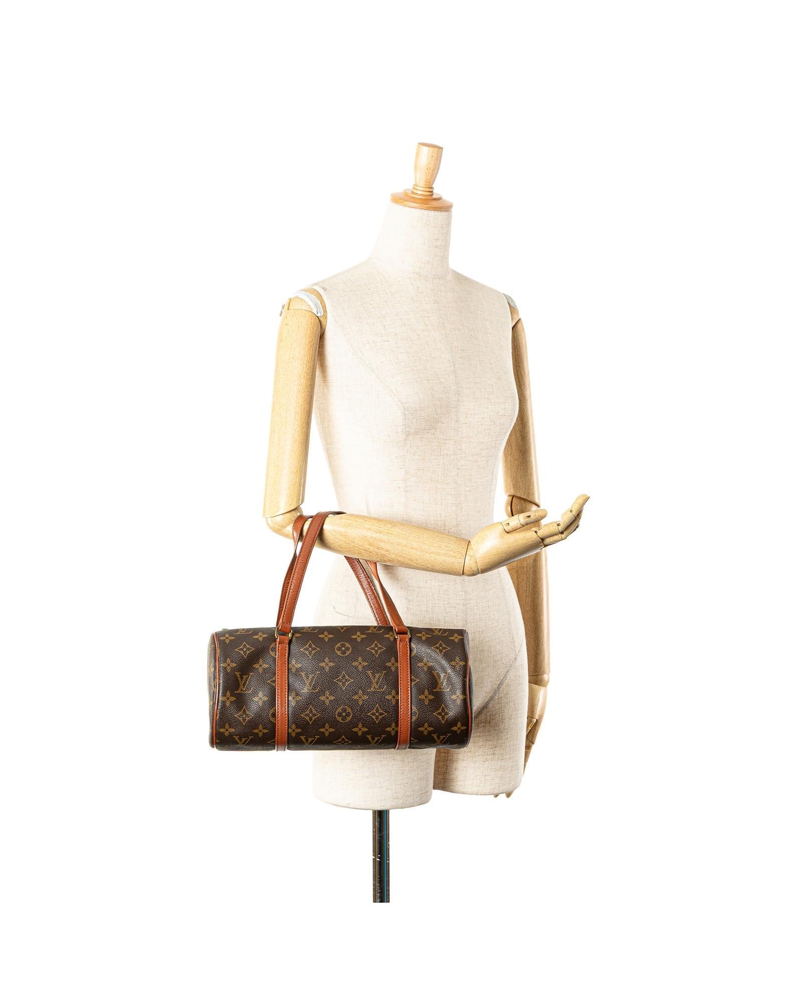 Monogram Papillon 30 Canvas Bag with Leather Handles and Top Zip Closure
