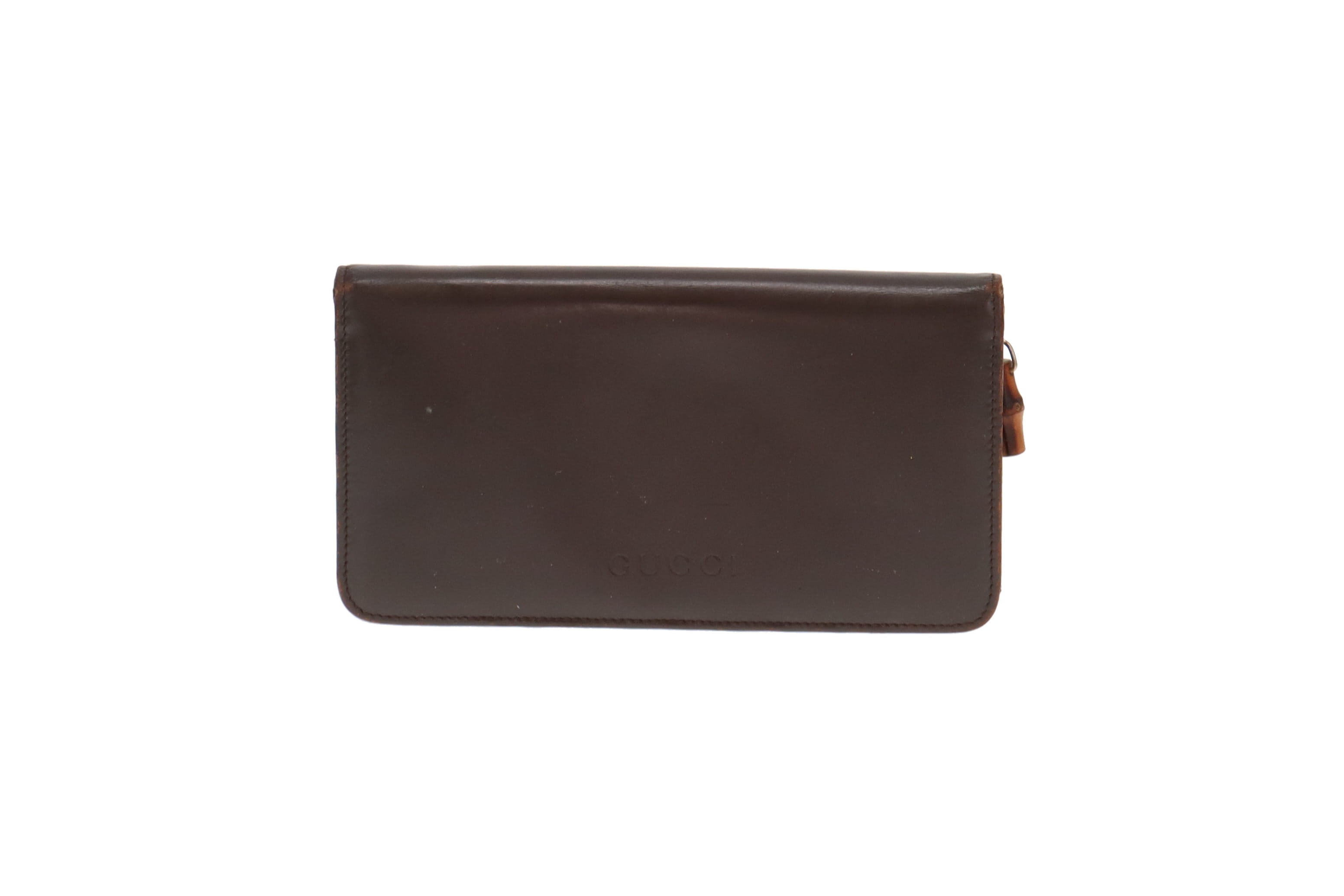 Gucci Brown Smooth Leather Bamboo Zip Long Wallet