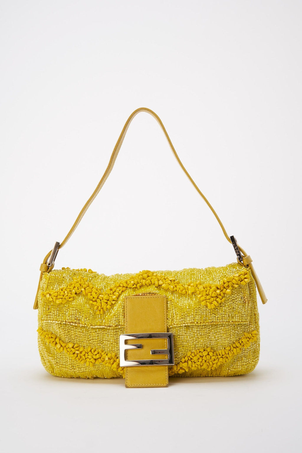 Fendi Gialla Yellow Beaded Baguette Bag