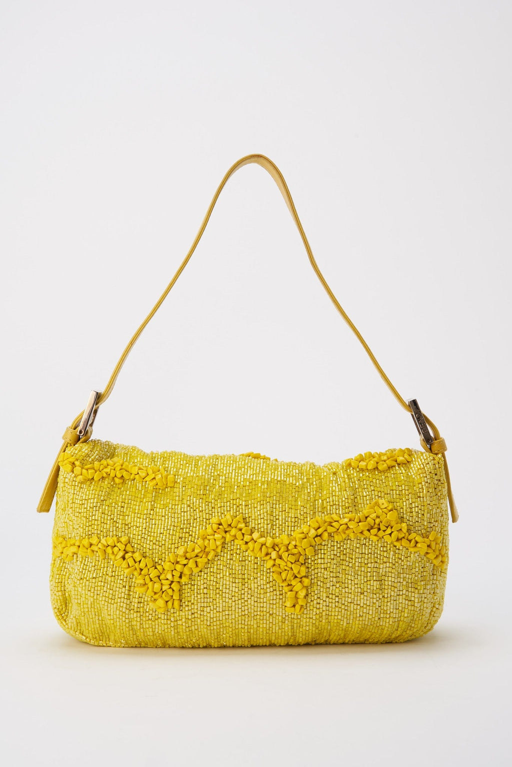 Fendi Gialla Yellow Beaded Baguette Bag
