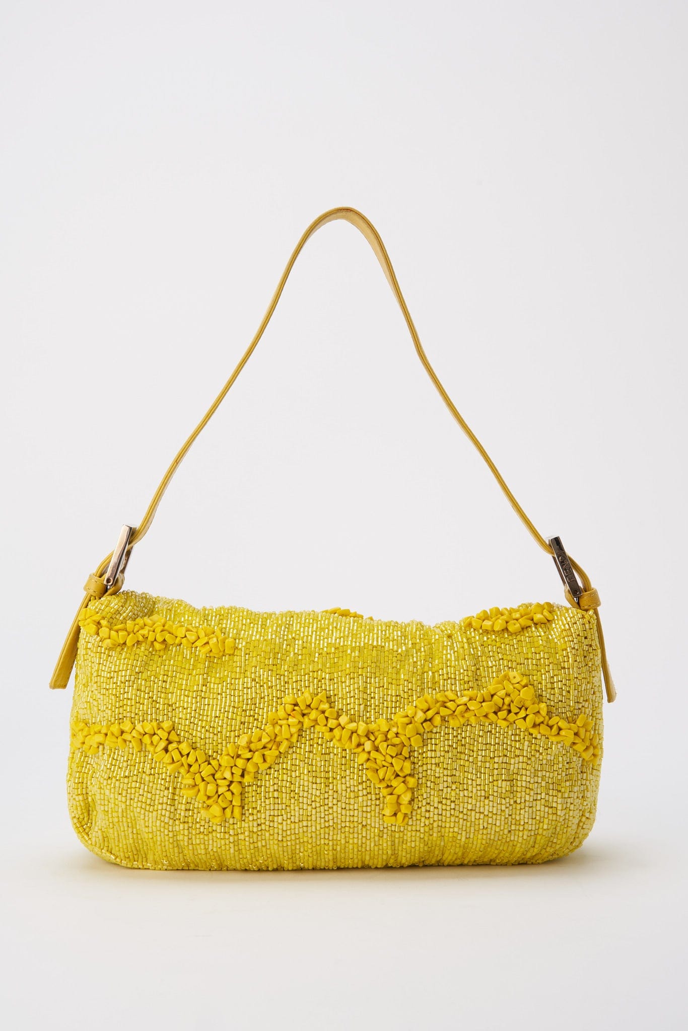 Fendi Gialla Yellow Beaded Baguette Bag