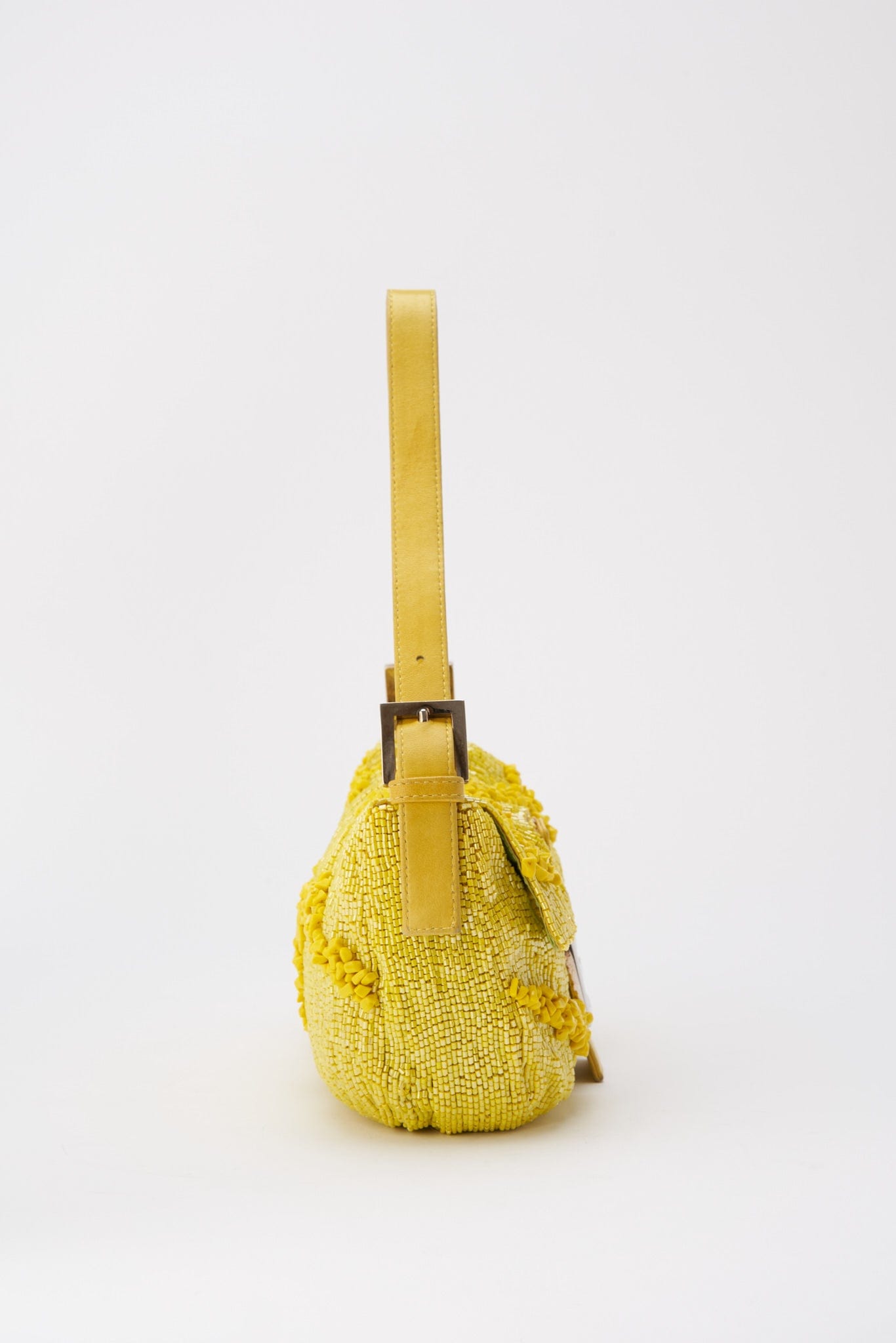 Fendi Gialla Yellow Beaded Baguette Bag