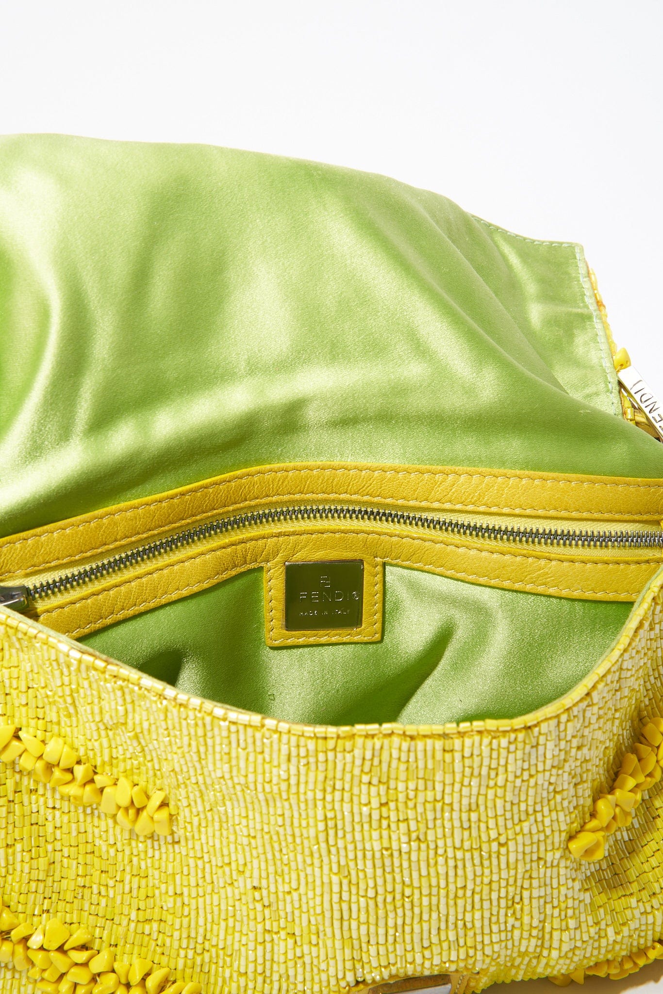 Fendi Gialla Yellow Beaded Baguette Bag