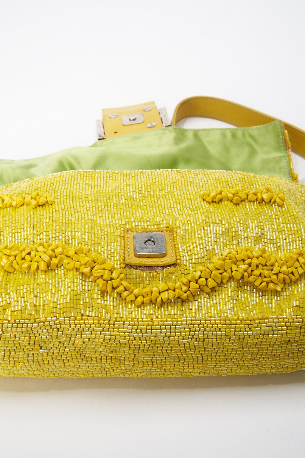 Fendi Gialla Yellow Beaded Baguette Bag