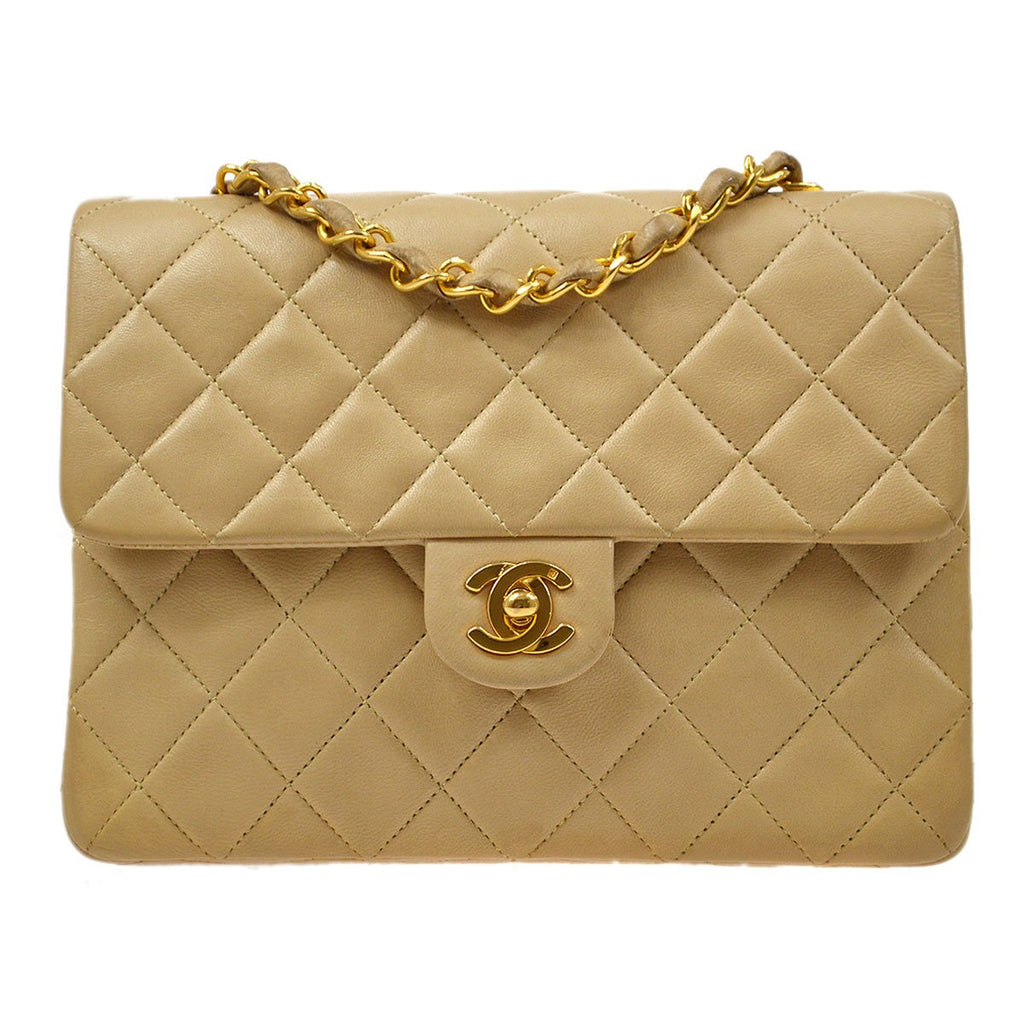 CHANEL 1991-1994 Classic Square Flap 20 Beige Lambskin 91609
