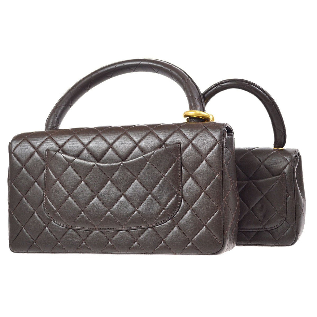 CHANEL 1994 Classic Flap Handbag Set Brown Lambskin 92075