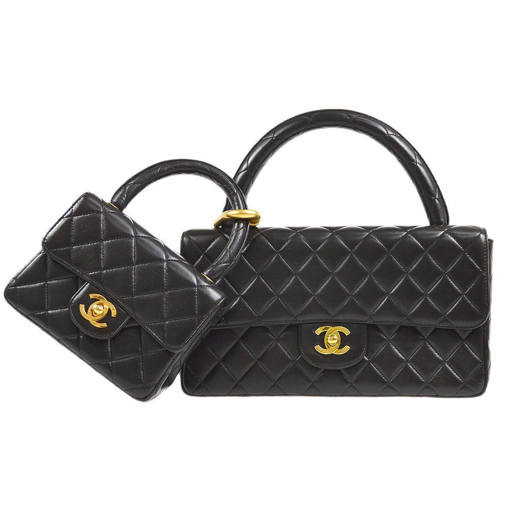 CHANEL 1994-1996 Classic Single Flap Handbags Set Black Lambskin 72957