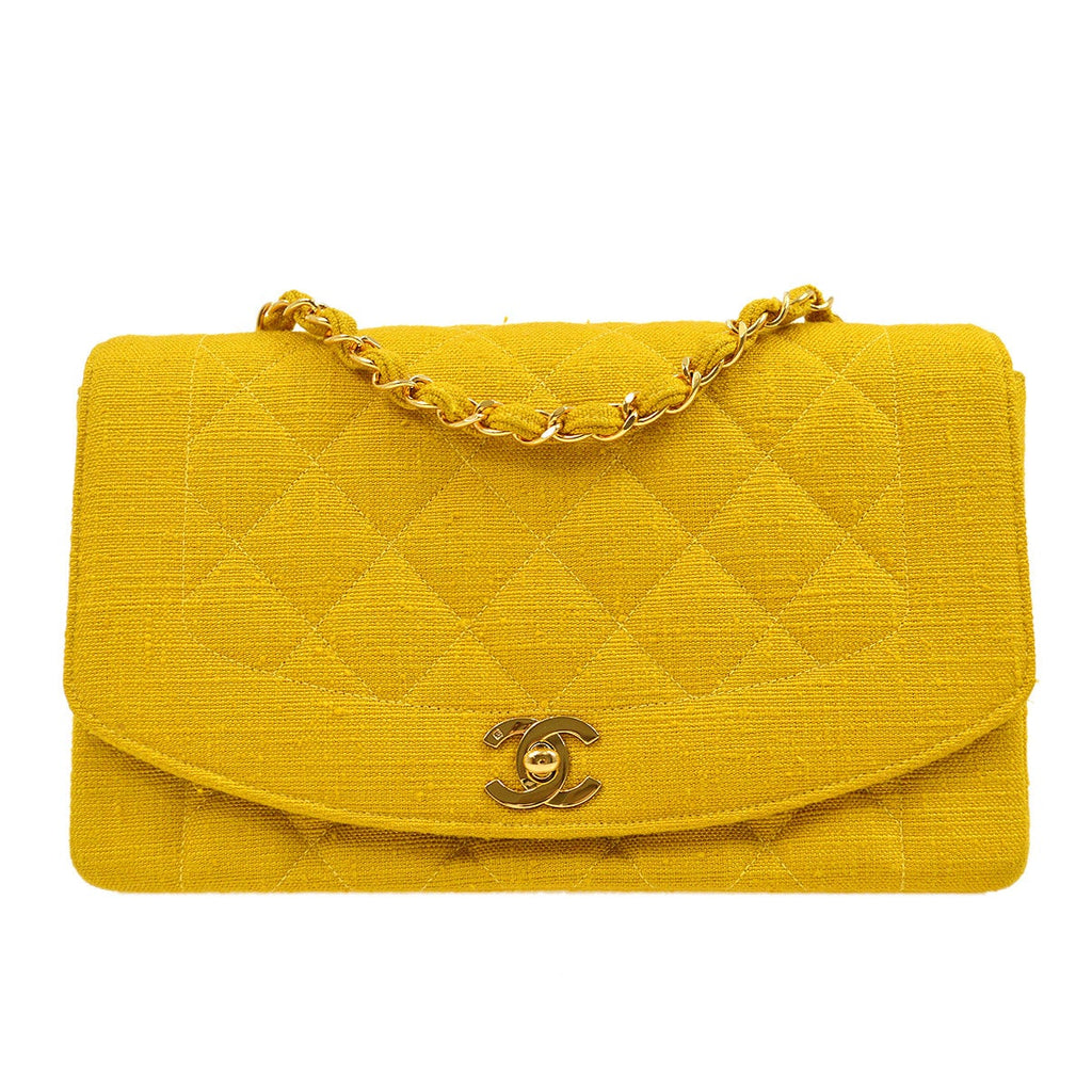CHANEL 1991-1994 Diana Flap Medium Yellow Linen 51912