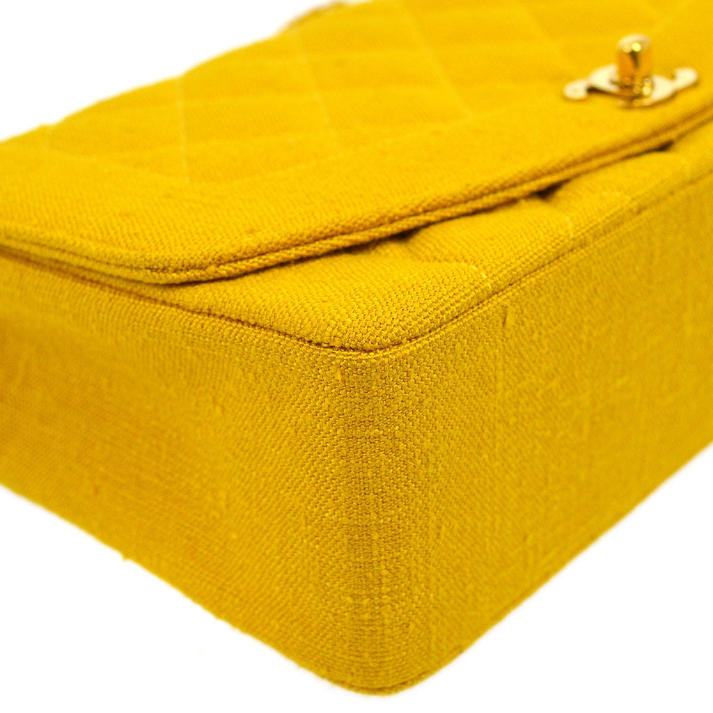 CHANEL 1991-1994 Diana Flap Medium Yellow Linen 51912