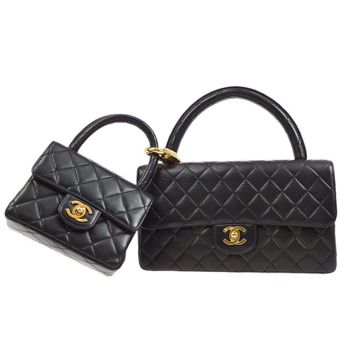 CHANEL 1994 Classic Flap Handbags Set Black Lambskin 52051