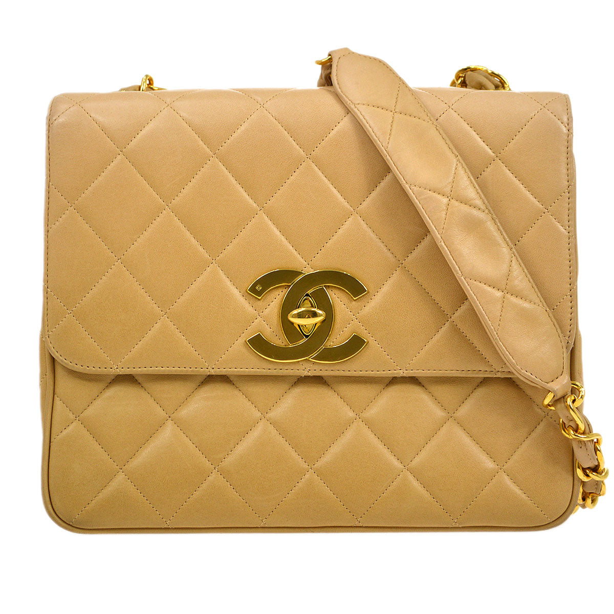 CHANEL 1994-1996 Beige Lambskin Straight Flap Medium 13790