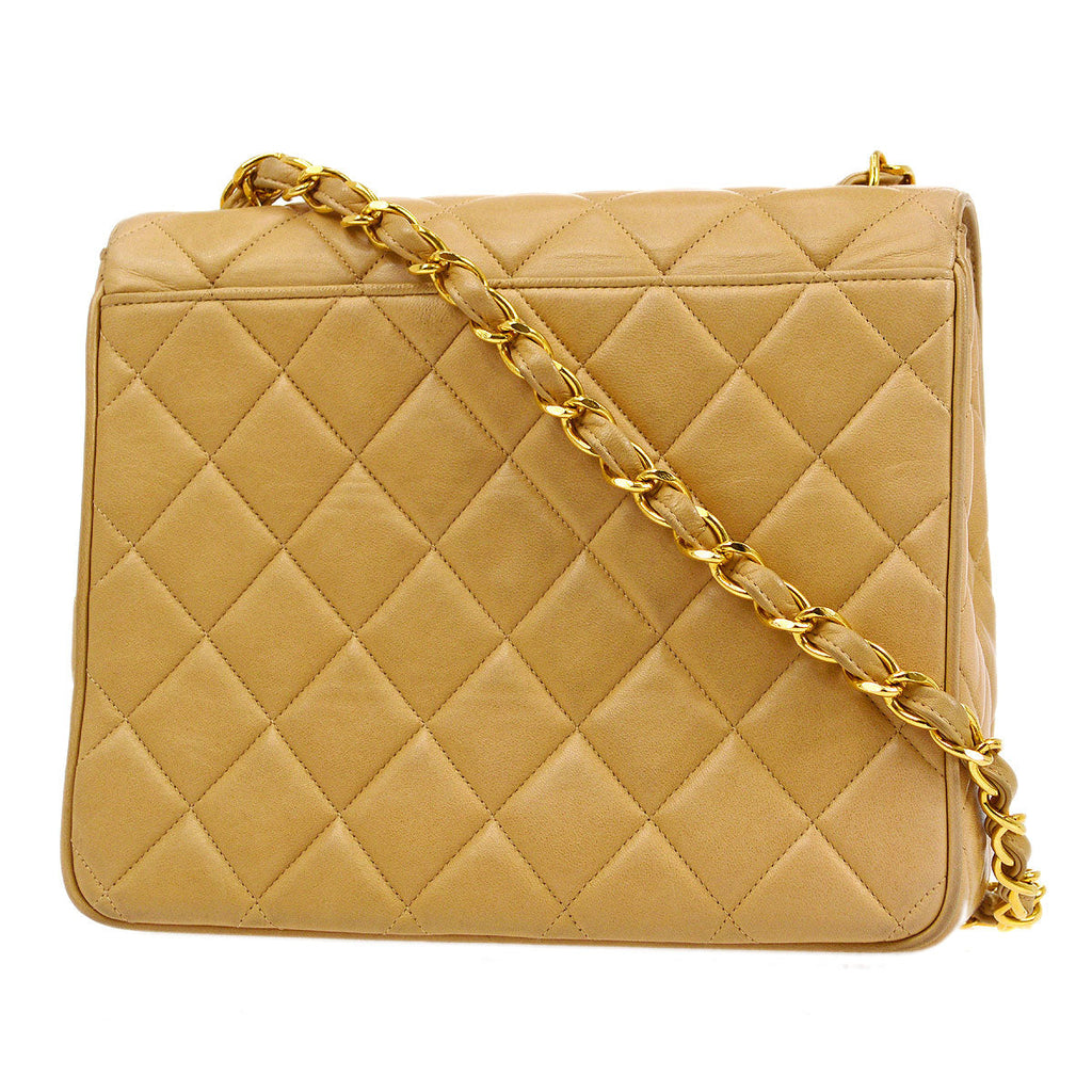 CHANEL 1994-1996 Beige Lambskin Straight Flap Medium 13790