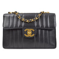 CHANEL 1991-1994 Black Caviar Vertical Classic Flap Jumbo 14367