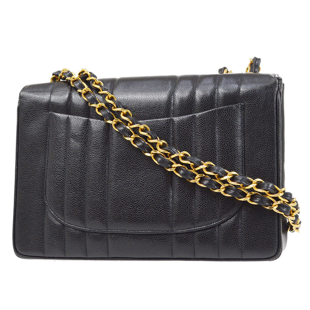CHANEL 1991-1994 Black Caviar Vertical Classic Flap Jumbo 14367