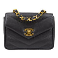 CHANEL 1994-1996 Chevron Letter Flap Mini Black Caviar 63355