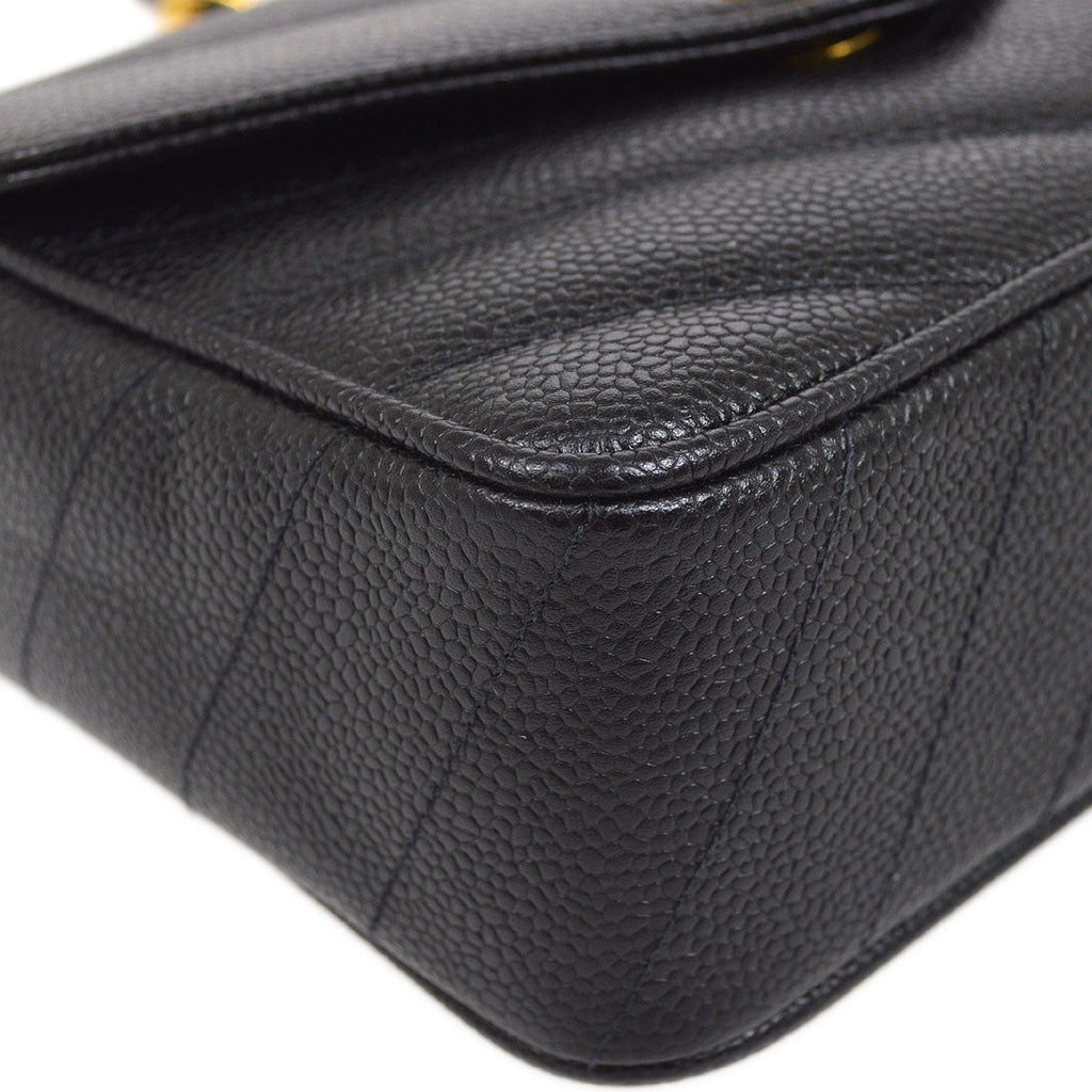 CHANEL 1994-1996 Chevron Letter Flap Mini Black Caviar 63355