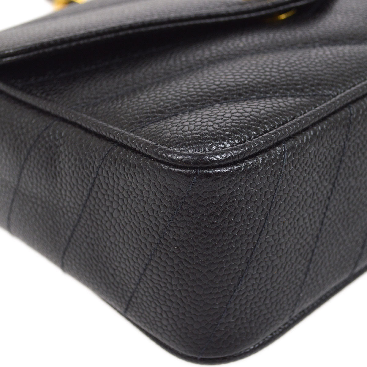CHANEL 1994-1996 Chevron Letter Flap Mini Black Caviar 63355