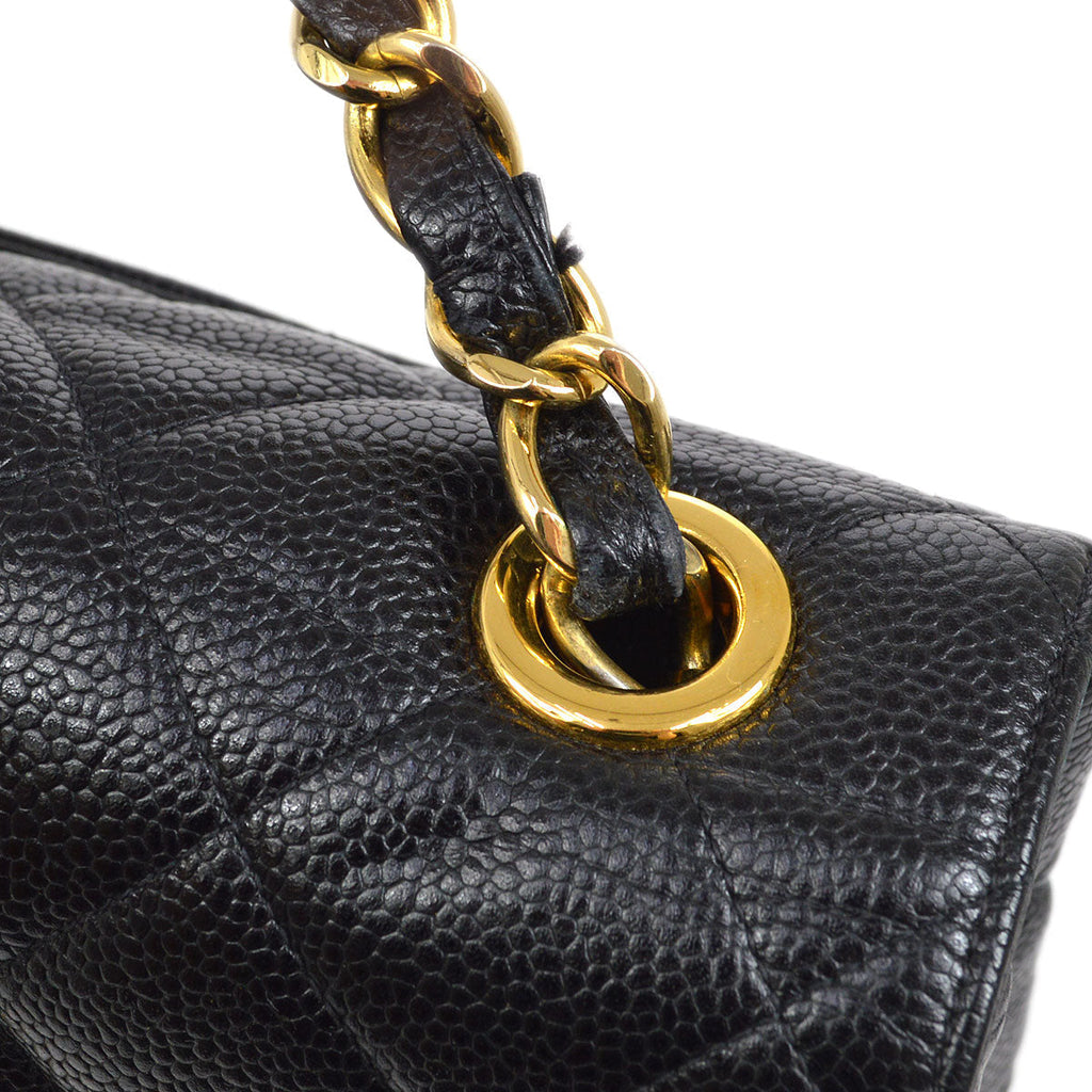 CHANEL 1994-1996 Big CC Straight Flap Bag Medium Black Caviar 84105
