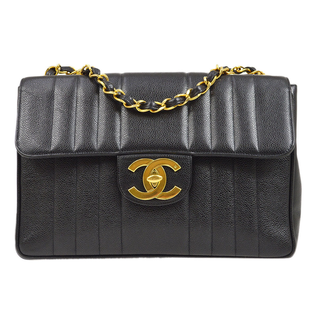 CHANEL 1994-1996 Black Caviar Vertical Classic Flap Jumbo 73576