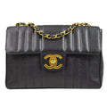 CHANEL 1994-1996 Black Caviar Vertical Classic Flap Jumbo 73576