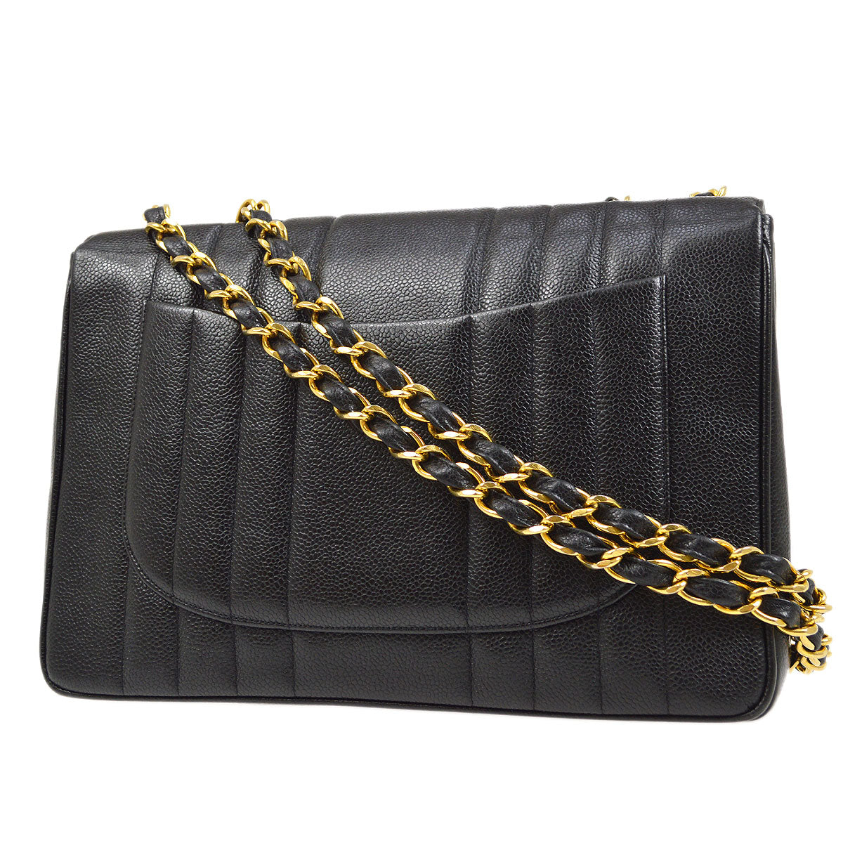CHANEL 1994-1996 Black Caviar Vertical Classic Flap Jumbo 73576