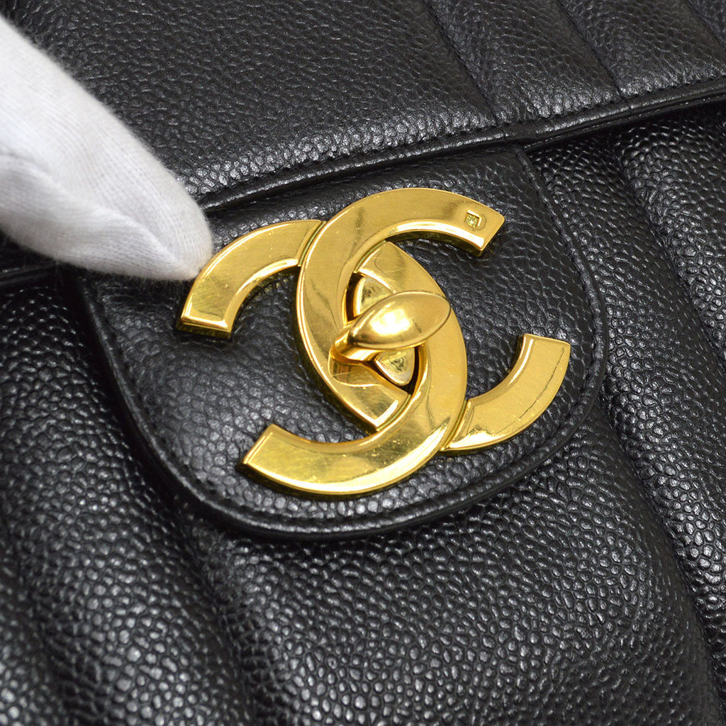 CHANEL 1994-1996 Black Caviar Vertical Classic Flap Jumbo 73576