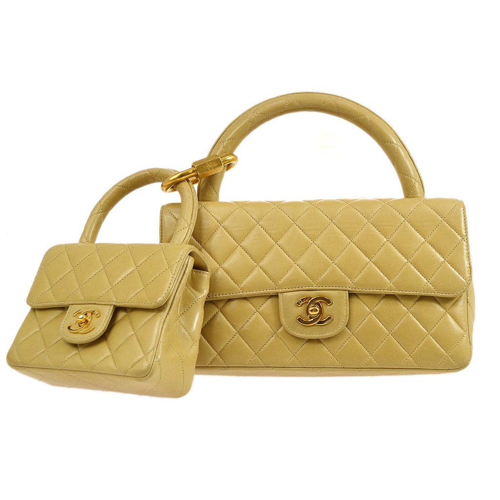 CHANEL 1994 Classic Flap Handbag Set Beige Lambskin 94751