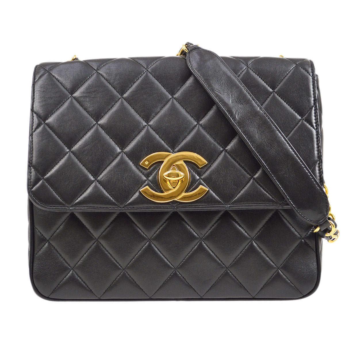 CHANEL 1994-1996 Black Lambskin Straight Flap Medium 94748
