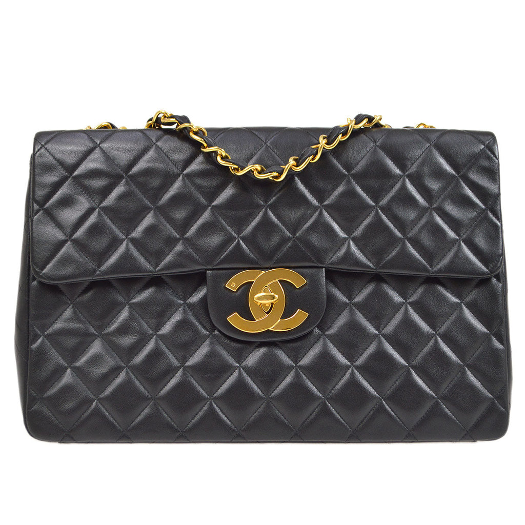 CHANEL 1994-1996 Black Lambskin Classic Flap Maxi 75100