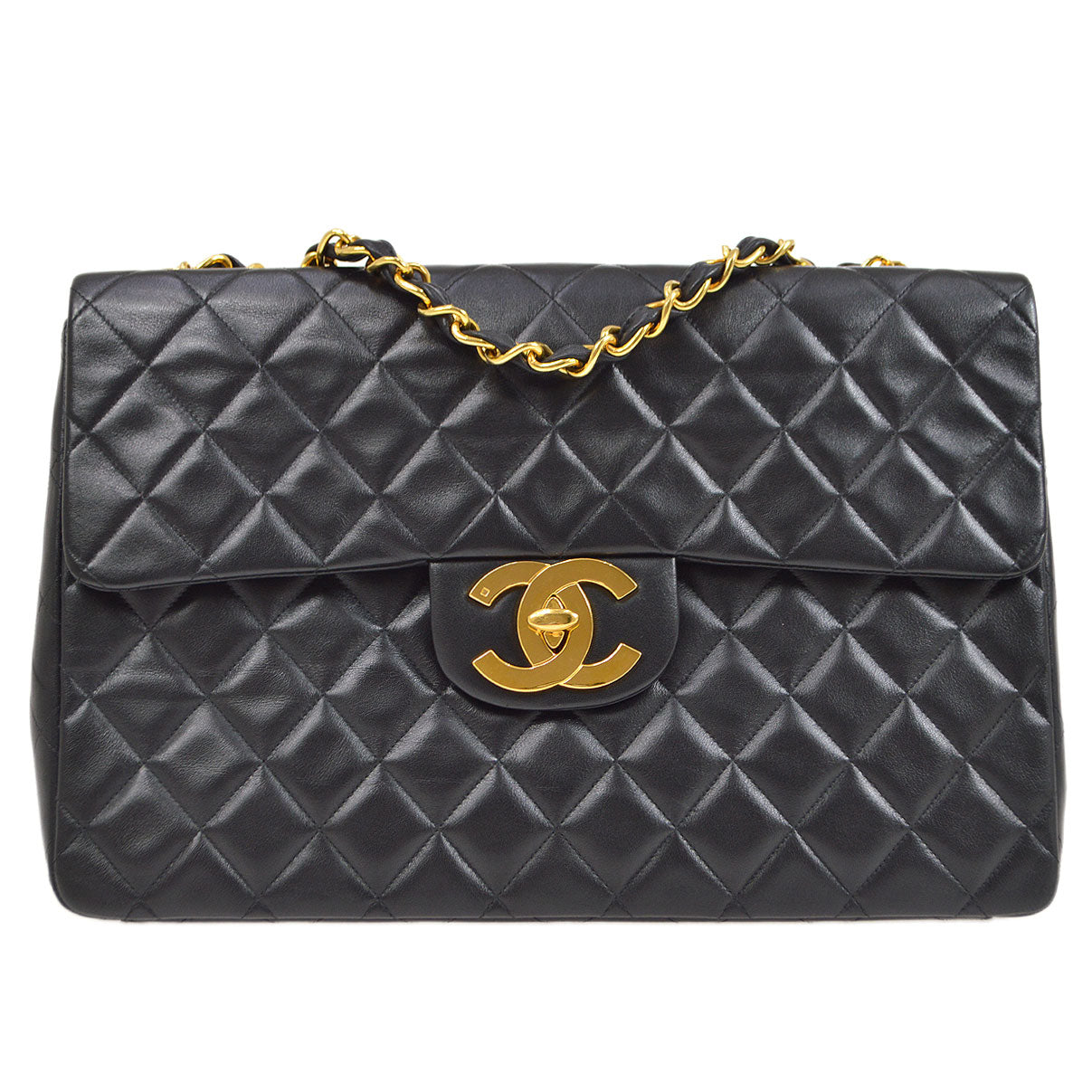 CHANEL 1994-1996 Black Lambskin Classic Flap Maxi 75100