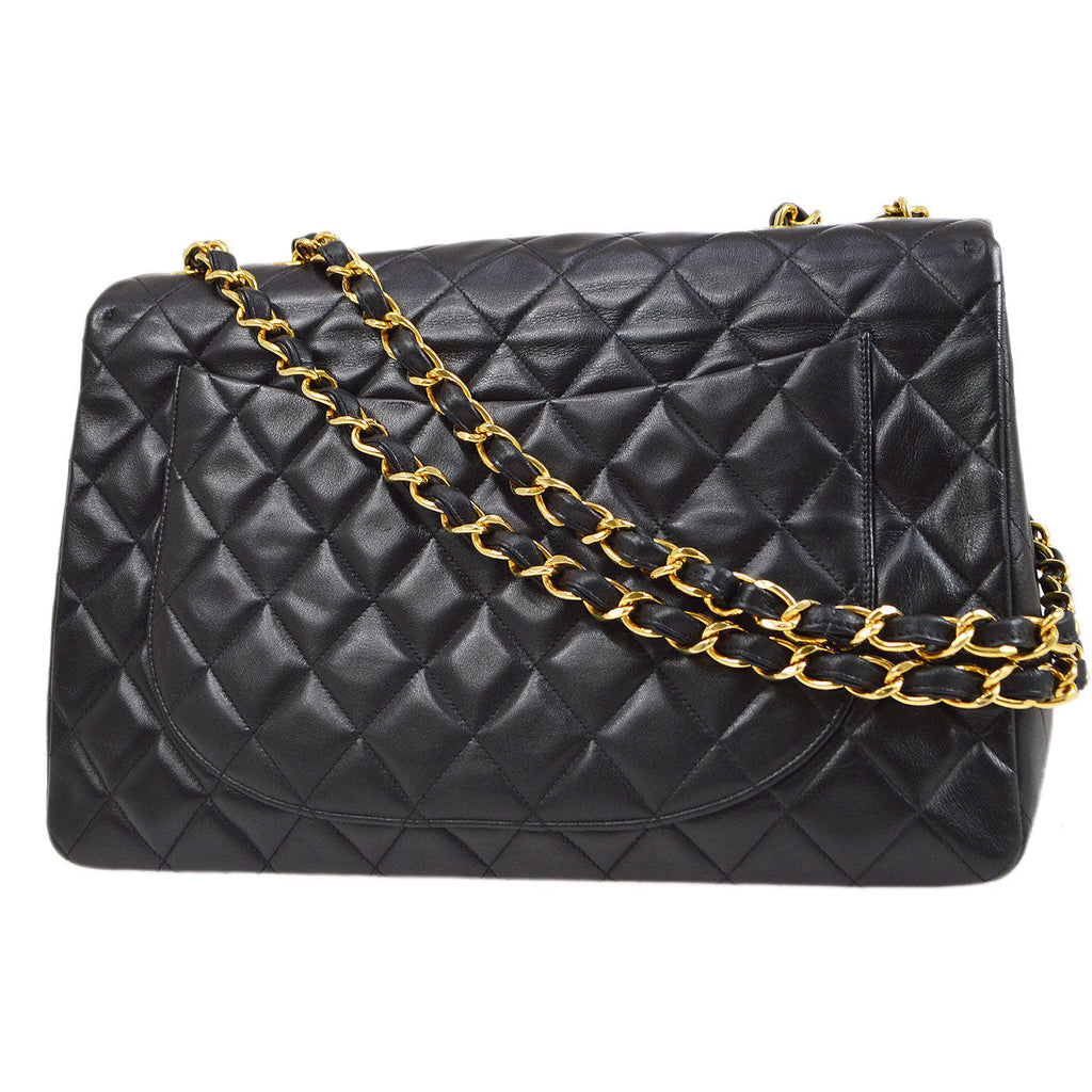 CHANEL 1994-1996 Black Lambskin Classic Flap Maxi 75100