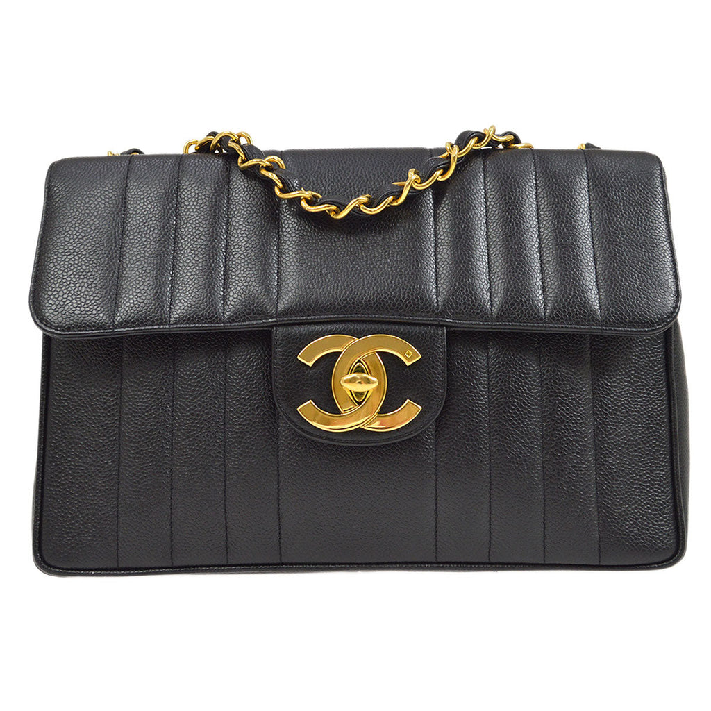 CHANEL 1994-1996 Big CC Vertical Classic Flap Jumbo Black Caviar 74701