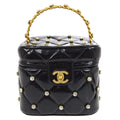 CHANEL 1995 Crystal Vanity Handbag Black Patent Leather