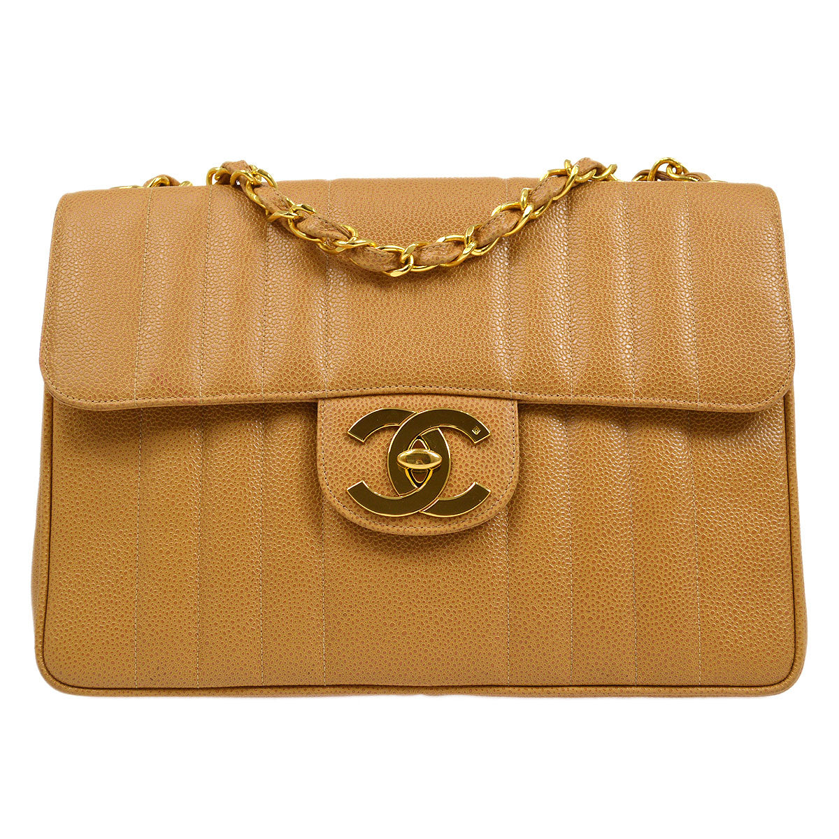 CHANEL 1994-1996 Vertical Classic Flap Jumbo Beige Caviar 53759