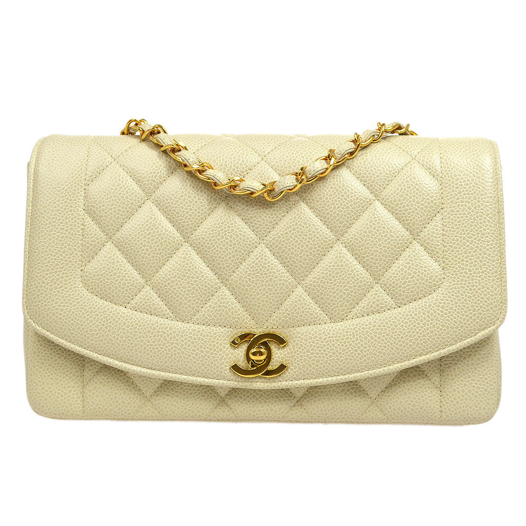CHANEL 1994-1996 Diana Flap Medium Ivory Caviar 54876