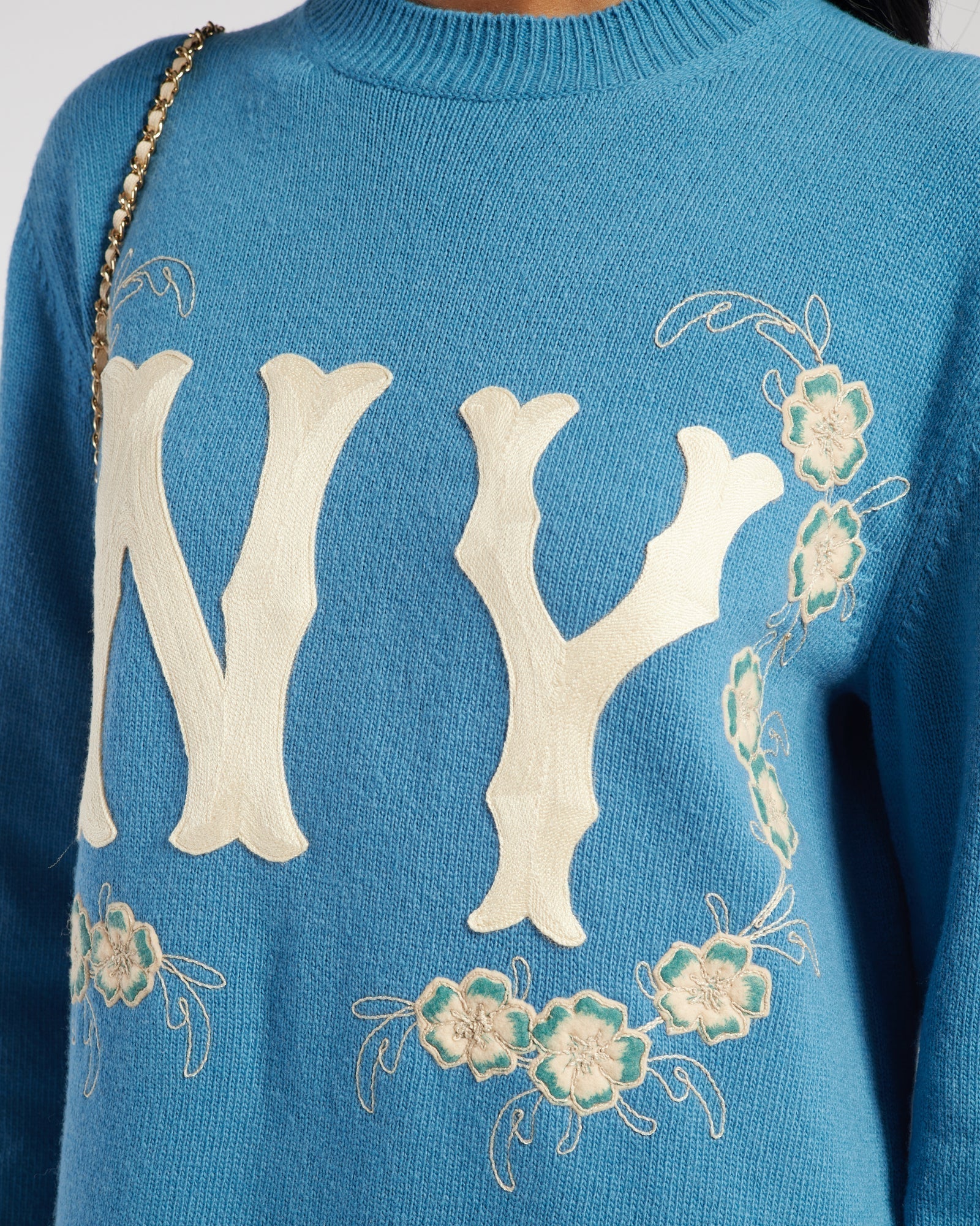 Gucci Blue New York Yankees Embroidered Wool Knit Dress Size XS (UK 6)