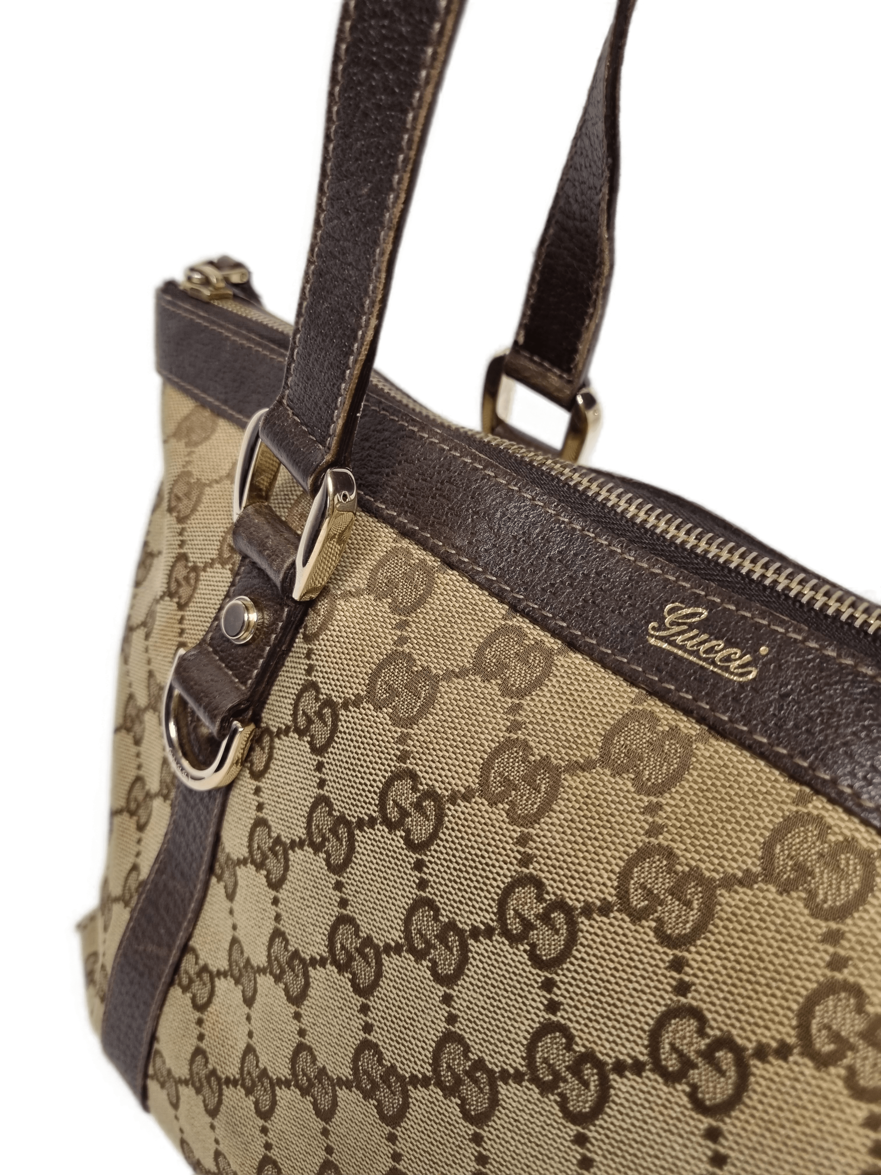 Gucci GG Beige & Dark Brown Jacquard Leather Bag