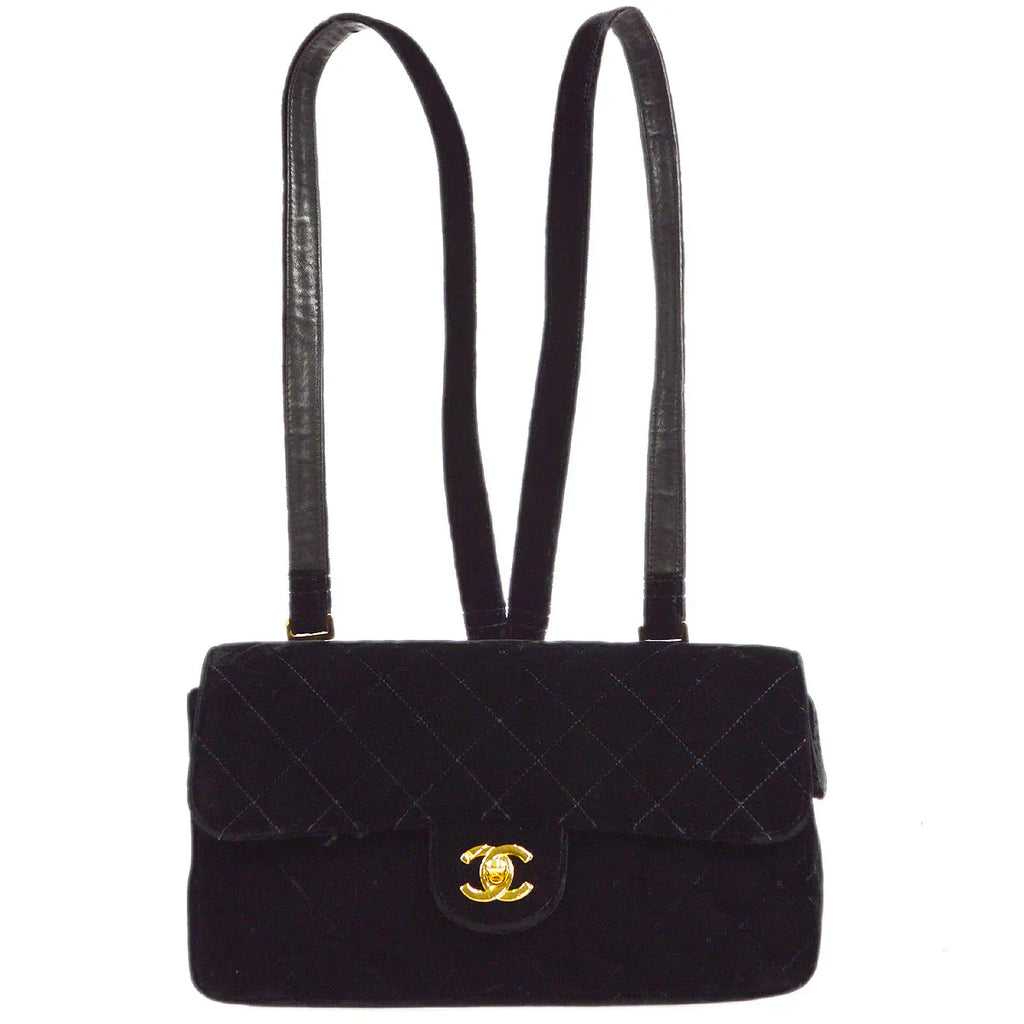 CHANEL 1994-1996 Classic Flap Backpack Black Velvet
