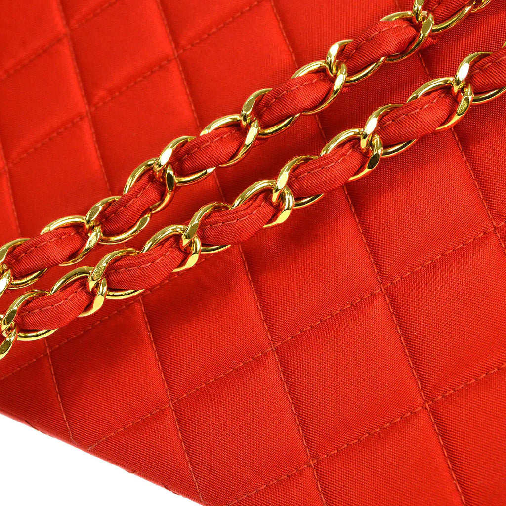 CHANEL 1994-1996 Classic Single Flap Medium Red Nylon 56465